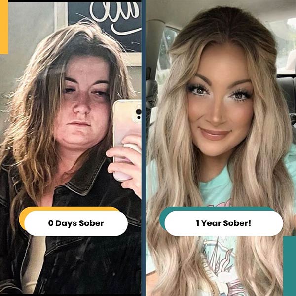 Still Detox alumni before-and-after photo at one year sober