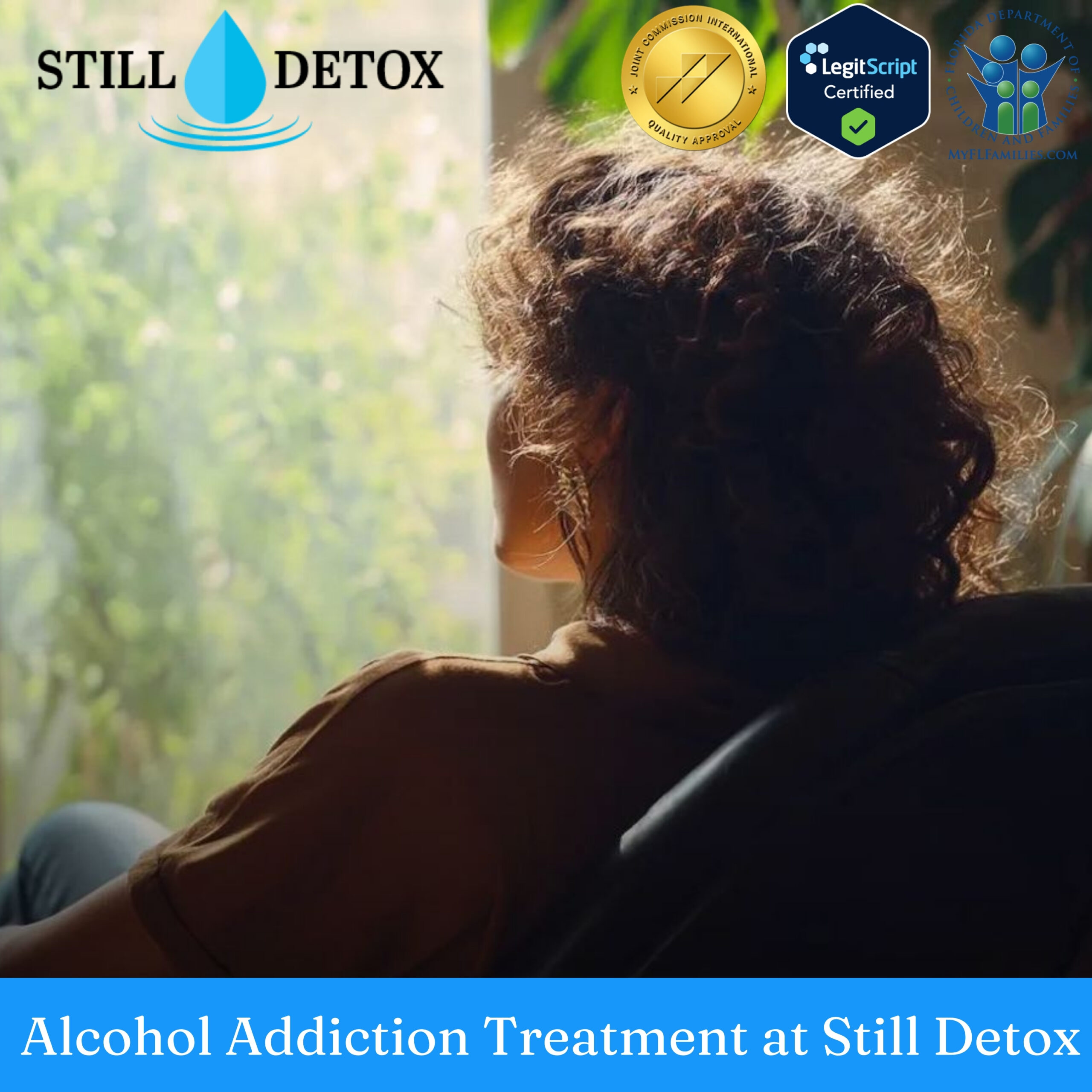 Patient in contemplative moment during alcohol addiction treatment