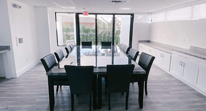 Dining room where catered meals are served at Still Detox Boca Raton