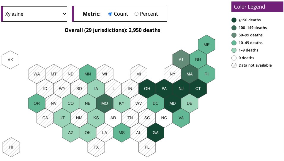 2022 Xylazine deaths by state