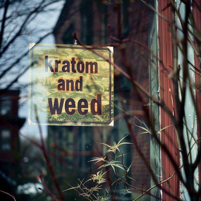 A cannabis dispensary sign with Kratom & weed